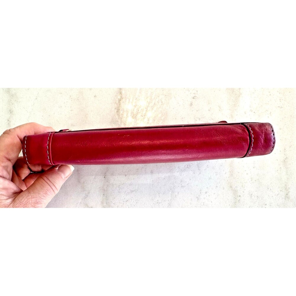 Soft Italian Leather Verde Pelle Large Zippered Wallet Clutch Burgundy Multi - Picture 10 of 12